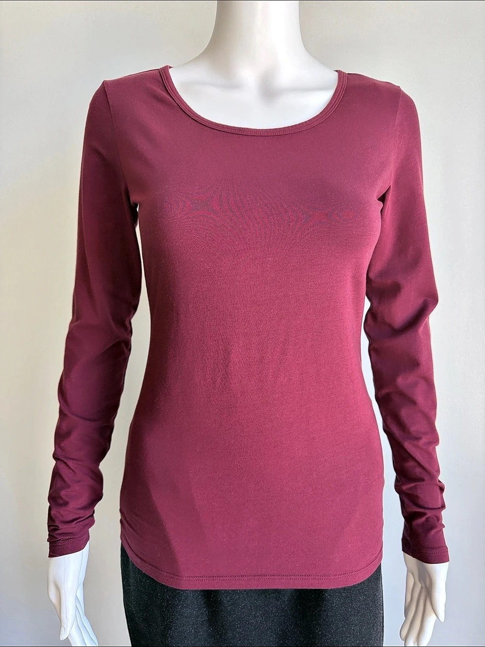 Peruvian Connection Pima Cotton Long Sleeve Tee Burgundy Size Small